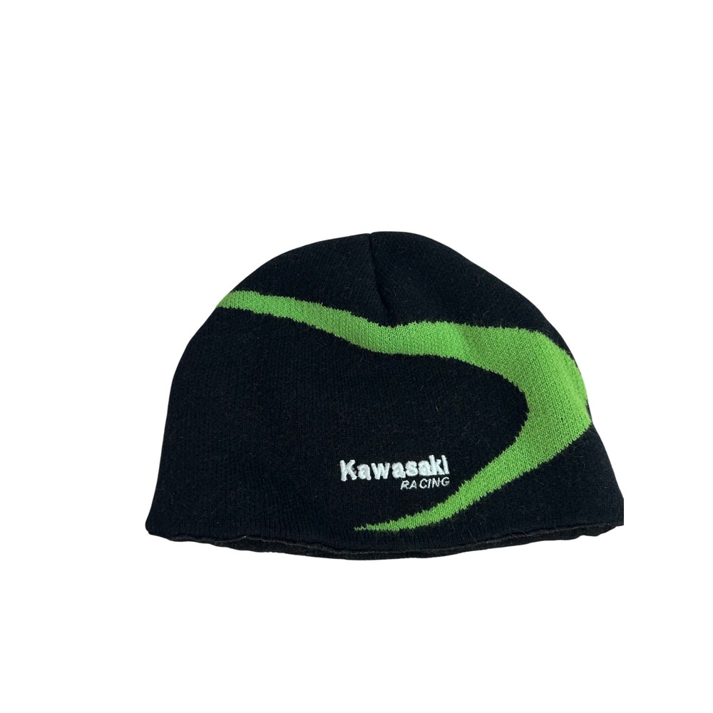 Kawasaki Racing Beanie OS Black Green Embroidered Knit Skull Cap Mens